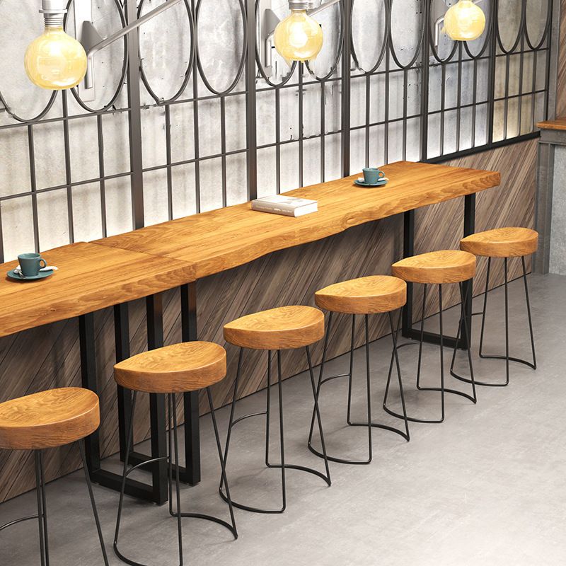 Solid Wood Top Bar Counter Industrial Rectangle Bar Counter with Sled Base