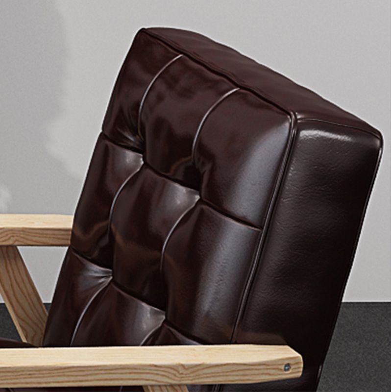 Square arm 25.5"W Faux Leather Arm Chair with Basic Four Legs and Tufted Back