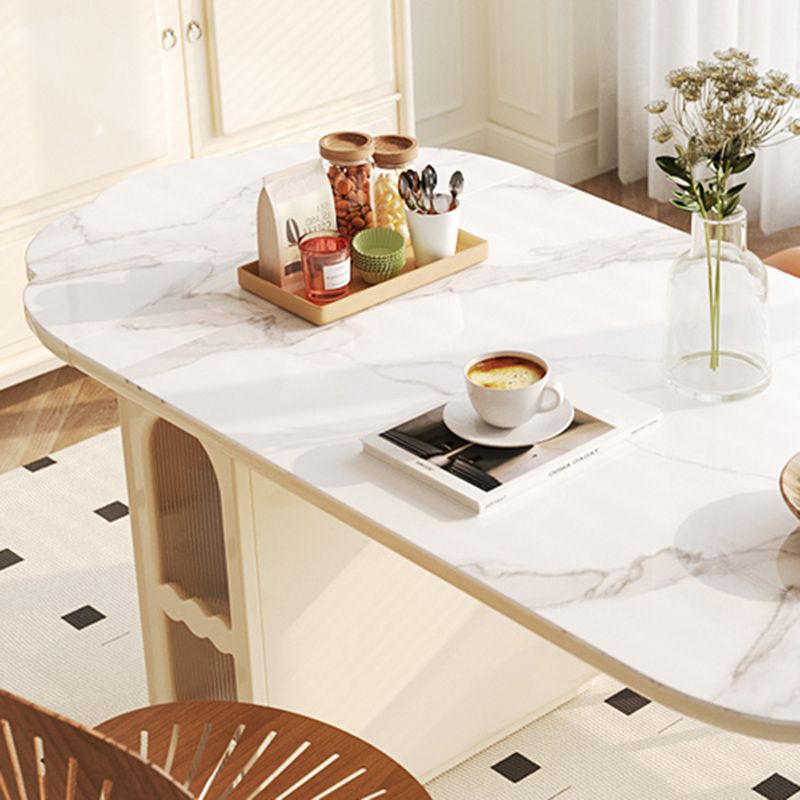Modern Free Form Dining Table for Kitchen White Dinette Table with Storage