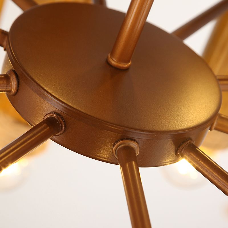 Antique Tube Shade Hanging Lamps Multi-light Bamboo Chandeliers in Brass for Living Room