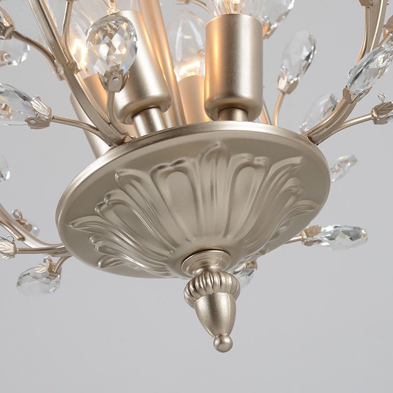 Lampada lampadina in cristallo di lacrima trasparente con design a foglia vintage a 4 luci soffitto appeso in champagne