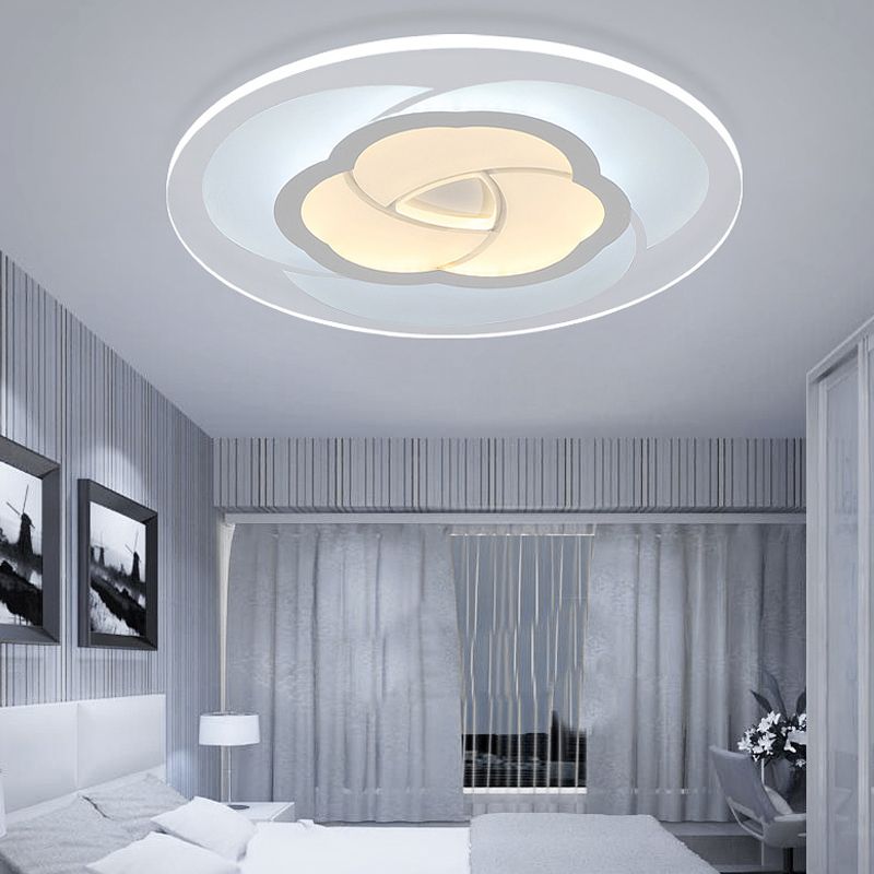 8"/16.5"/20.5" Wide LED Bedroom Flush Mount Light with Flower-Like Acrylic Shade White Ceiling Lamp in Warm/White Light