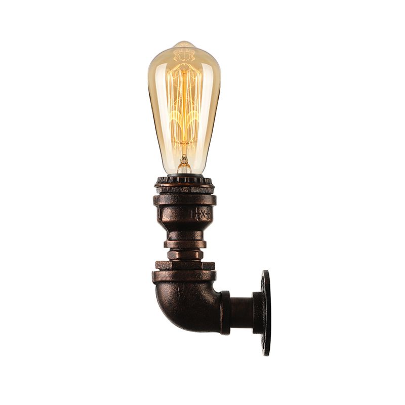 Water Pipe Metallic Wall Lighting with Bare Bulb Industrial 1 Light Living Room Mini Wall Mount Light in Black/Copper
