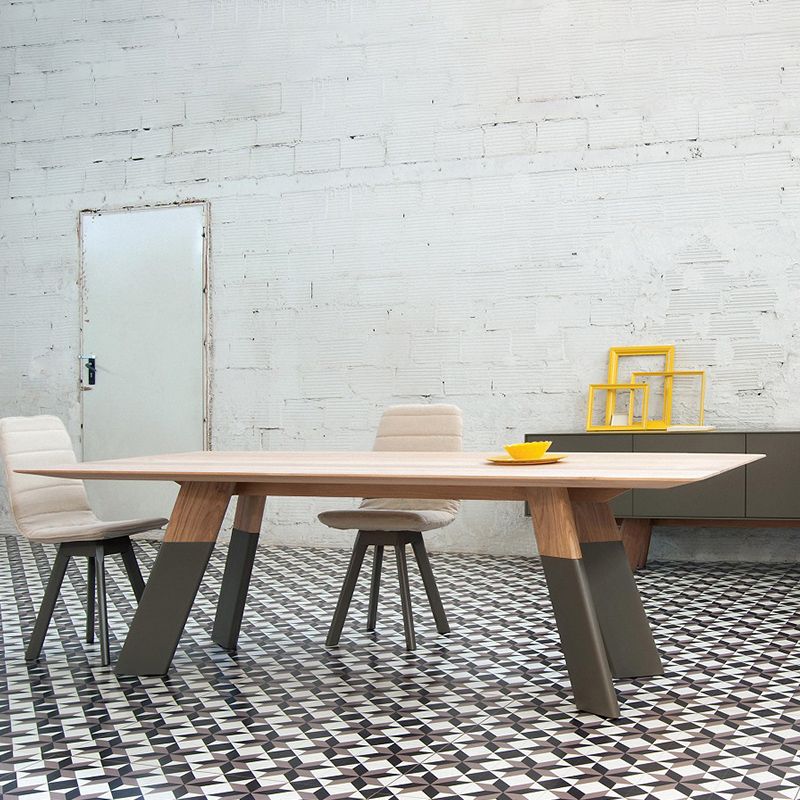 Table à manger rectangulaire en bois massif, style luxueux avec 4 pieds