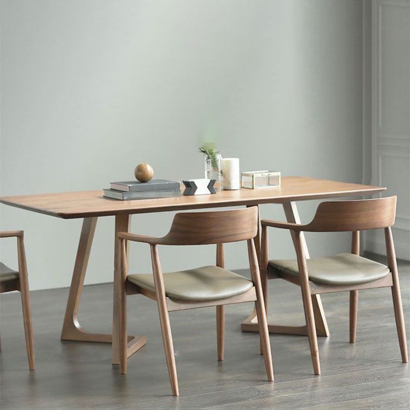 Solid Wood Top Dining Table Traditional Luxury Table with Sled Base in Brown