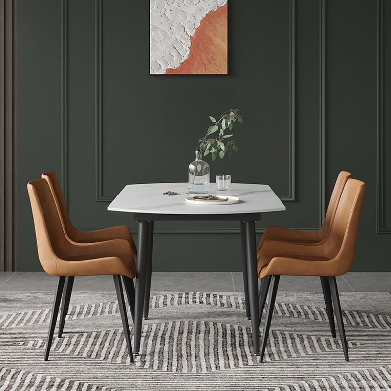 Modern Round Dining Table Sintered Stone Dining Table with 4 Black Legs for Home Kitchen Dinner