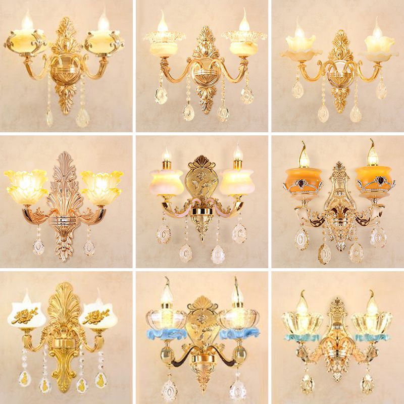 Verweerde zink gearceerde wandlicht vintage imitatie jade gang muur gemonteerde lamp met kristal accent