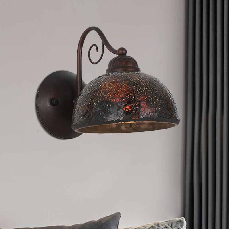 Antique Dome Shape Sconce Lamp Single Bulb Metal Curvy Arm Wall Lighting Idea in Rust