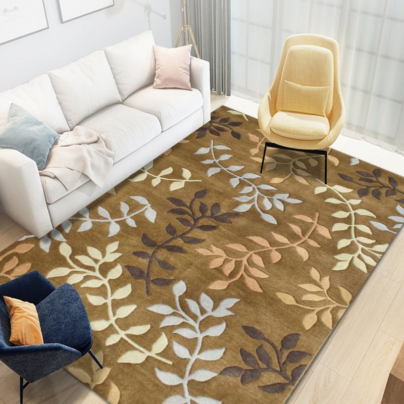 Funky Leaves Pattern Area Rug Modern Simplicity Indoor Carpet Polyester Non-Slip Backing Rug for Bedroom