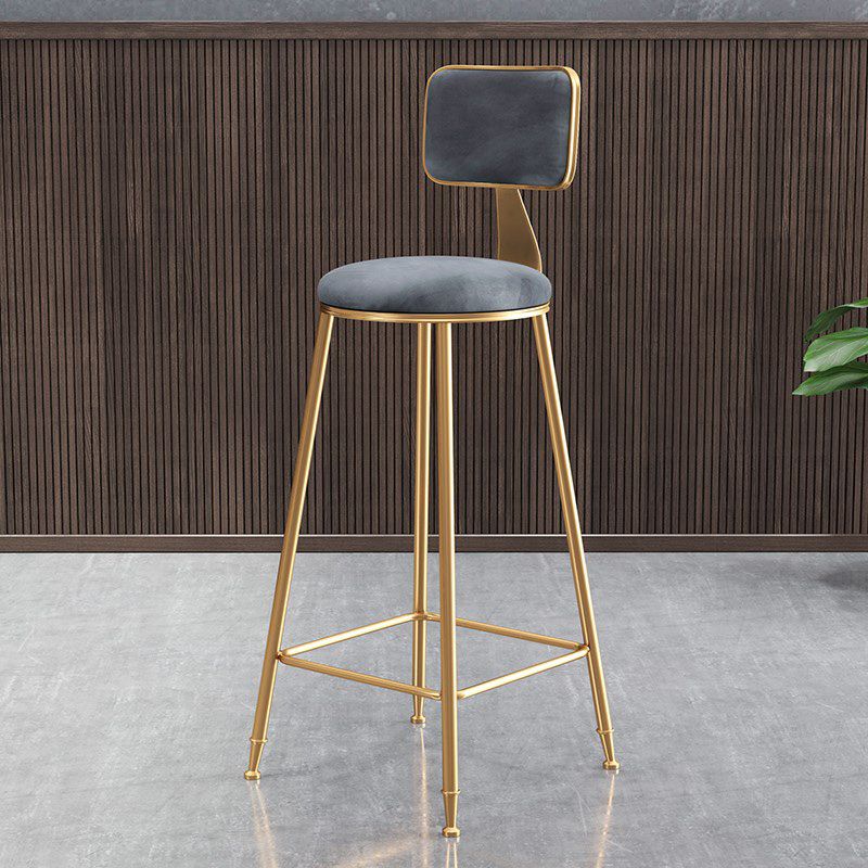 Nordic Armless Backrest Counter Stool Iron Cafe Bar Stool with  Pedal and Velvet Cushion