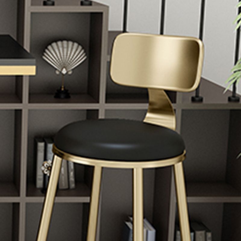 Glam Footrest Indoor Counter Stool Leather Round Dining Stool with Gold Base