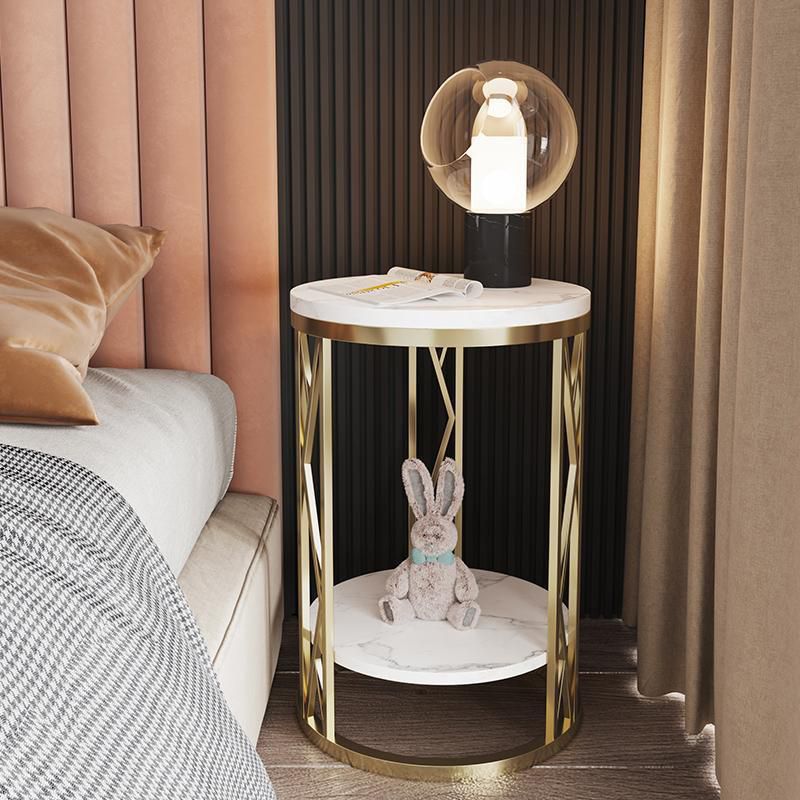 12.65-inch Tall 1-Shelf Contemporary Nightstand Stone Top Nightstand in White/Black