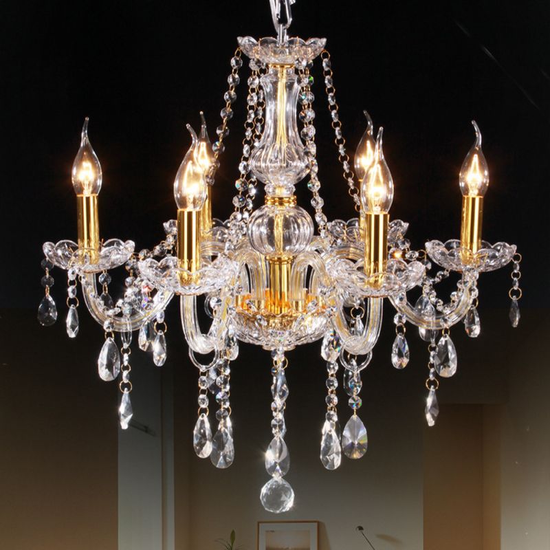 Curvy Armed Crystal Crystal Light Light Victorian Style 6 Heads Golden Dropserve