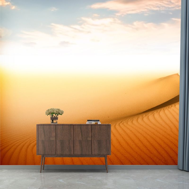 Desert and Sky View Mural Modern Non-Woven Material Wall Art in Yellow for Dining Room