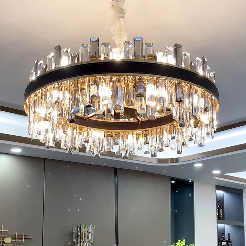 Modern Style Chandelier Light Crystal Bedroom Pendant Light with Black Leather
