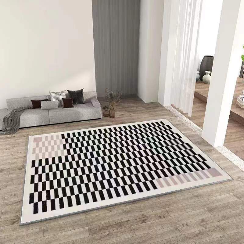 Black Checkerboard Rug Polyester Modern Rug Non-Slip Backing Rug for Home Decor