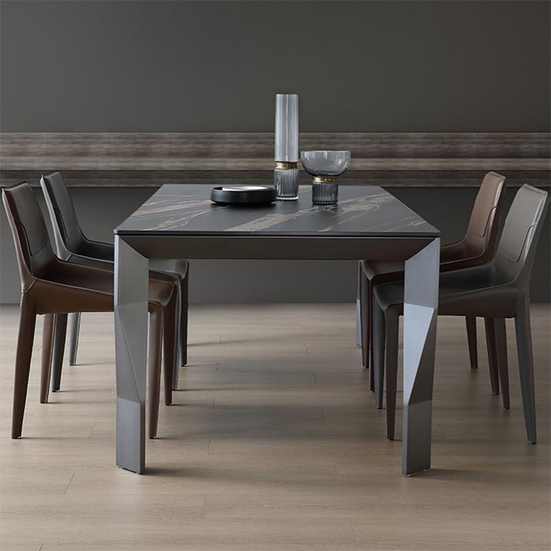 Modern Black Stone Table Rectangle Dining Room Table for Kitchen