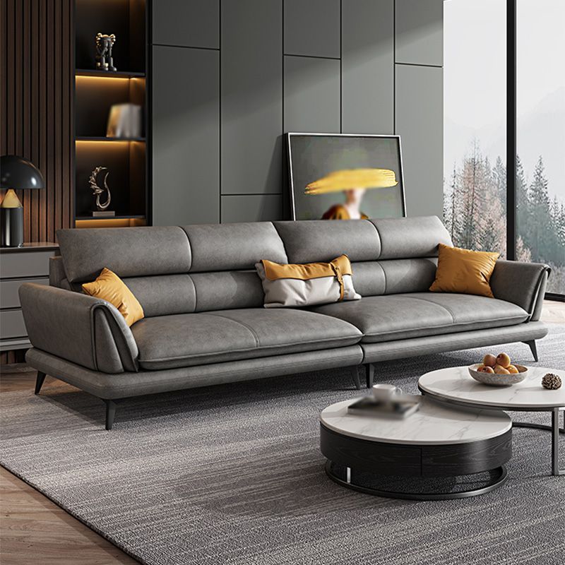 Slipcovered Stationary Stain Resistant Storage Square Arm Gray Sofa