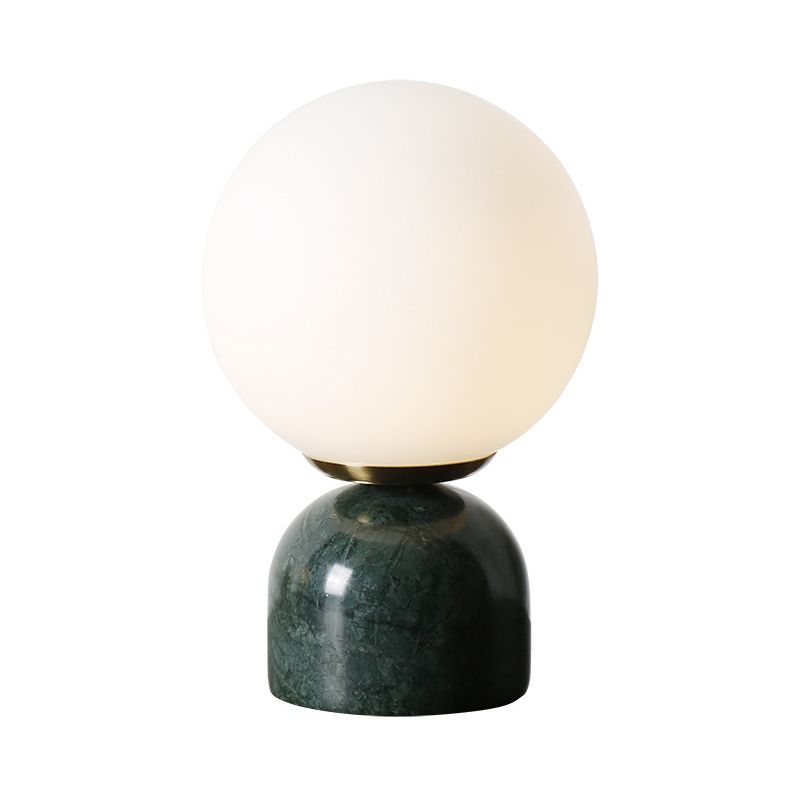 Servizio di notte semplice a sfera Light Milky Glass 1 Lampada da comodino con piedistallo in marmo nero/bianco/verde