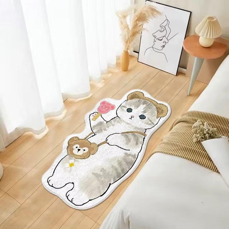 Modern Rug Polyester Cat Pattern Indoor Rug Stain Resistant Rug for Living Room