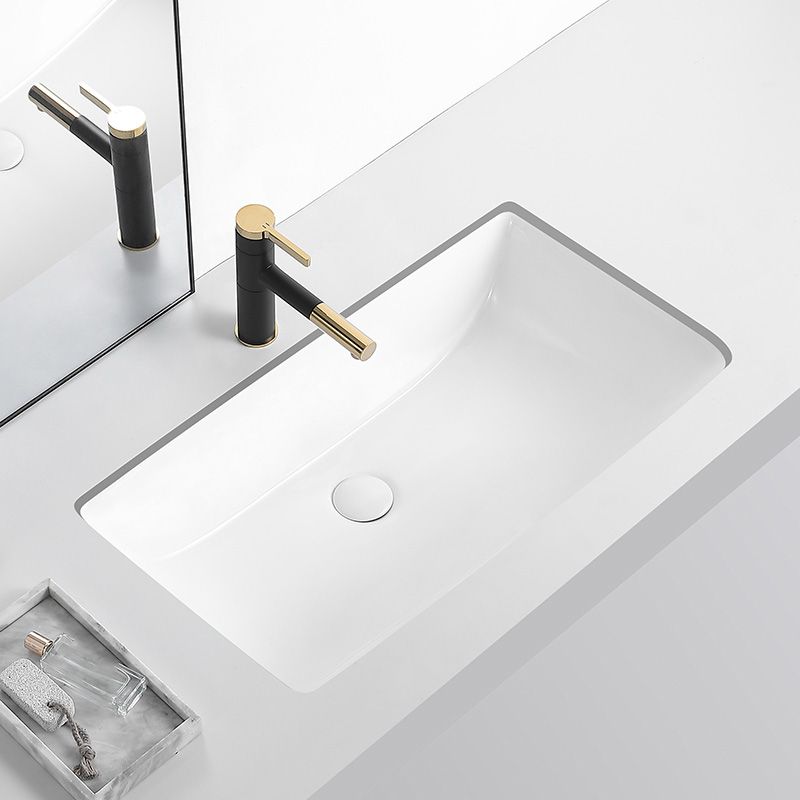 Modern Undermount Bathroom Sink Rectangular Porcelain with Faucet Basin Sink