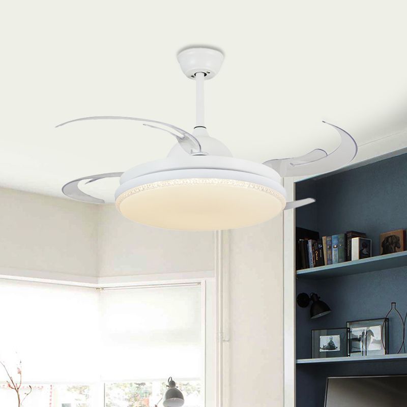 Iluminación de ventilador colgante de LED de 42 "W Sala de estar contemporánea Luz de techo semi descarga con tono acrílico redondo en blanco, 4 cuchillas
