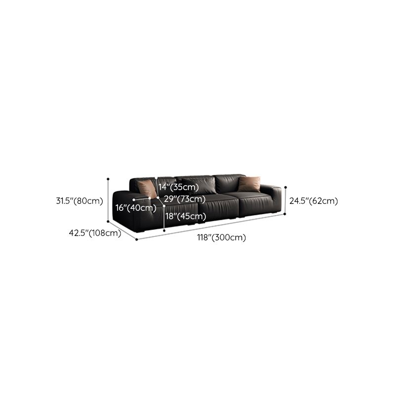 Industrial Black Genuine Leather Cushions Square Arm Living Room Settee
