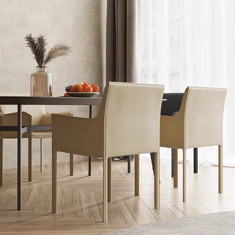 Modern Style Arm Chair Leather Solid Back Dining Chair for Home Use