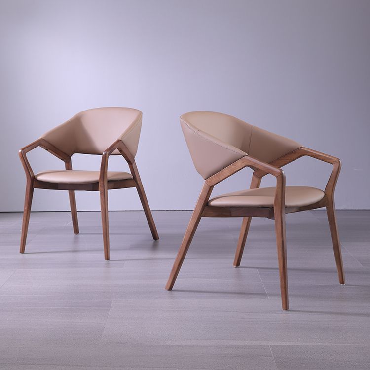 Modern Style Leather Open Back Wooden Frame Home Dining Arm Chair