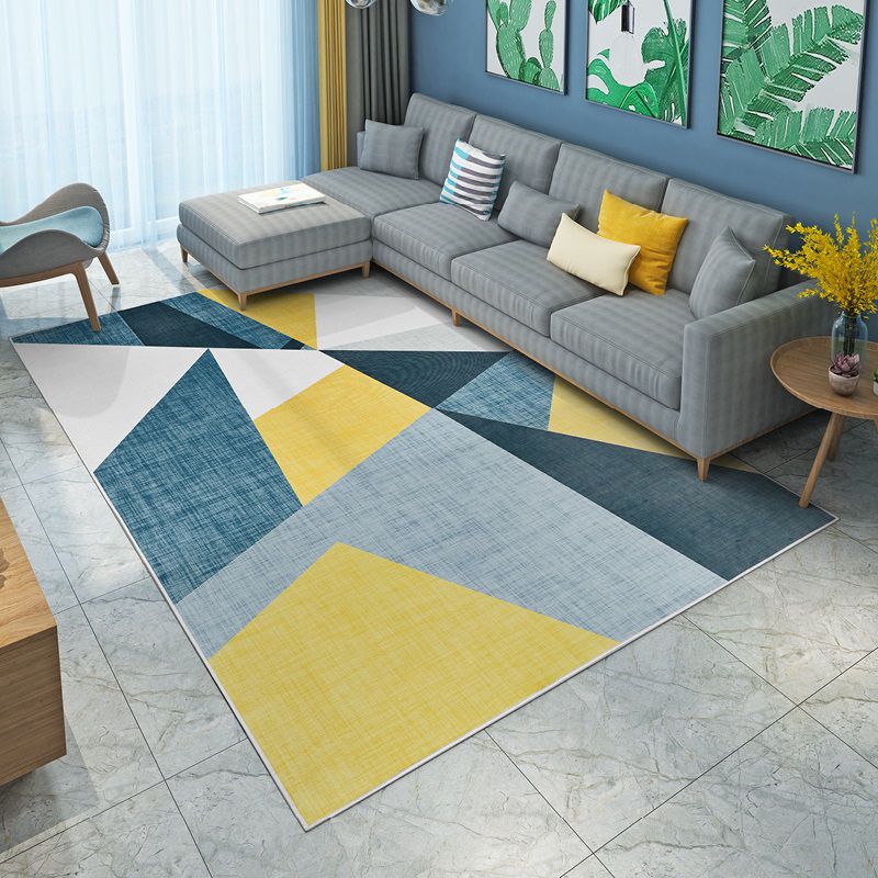 Yellow Modern Area Rug Blended Geometric Rug Non-Slip Backing Rug for Living Room