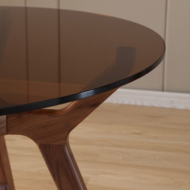 23.6'' Round Shape 4 Legs Table Modern Brown Tone Fixed Table of Glass