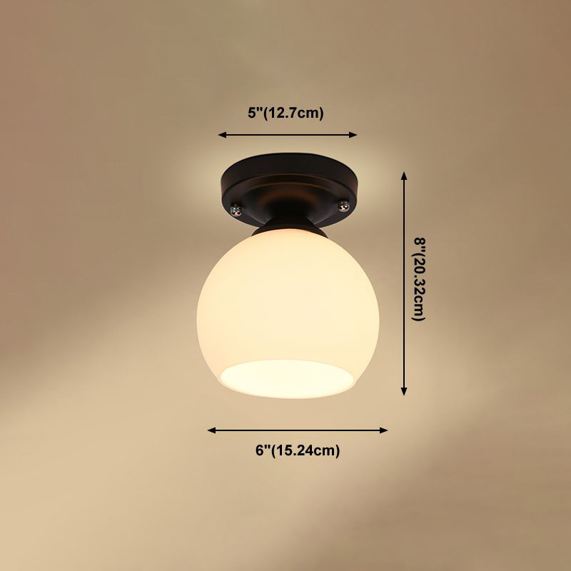 Glass Shade Semi Flush Mount Light Modern Aisle Semi Flush Mount Ceiling Lighting in Black