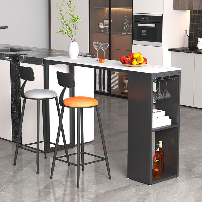 Pedestal Sintered Stone Bar Table Modern Dining Table with Storage Shelves