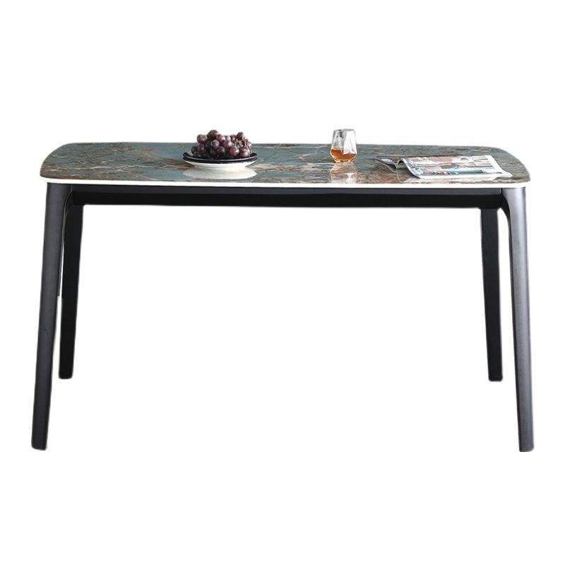 Sintered Stone Top Blue Table Modern Dining Table with Wooden Base and 4 Legs