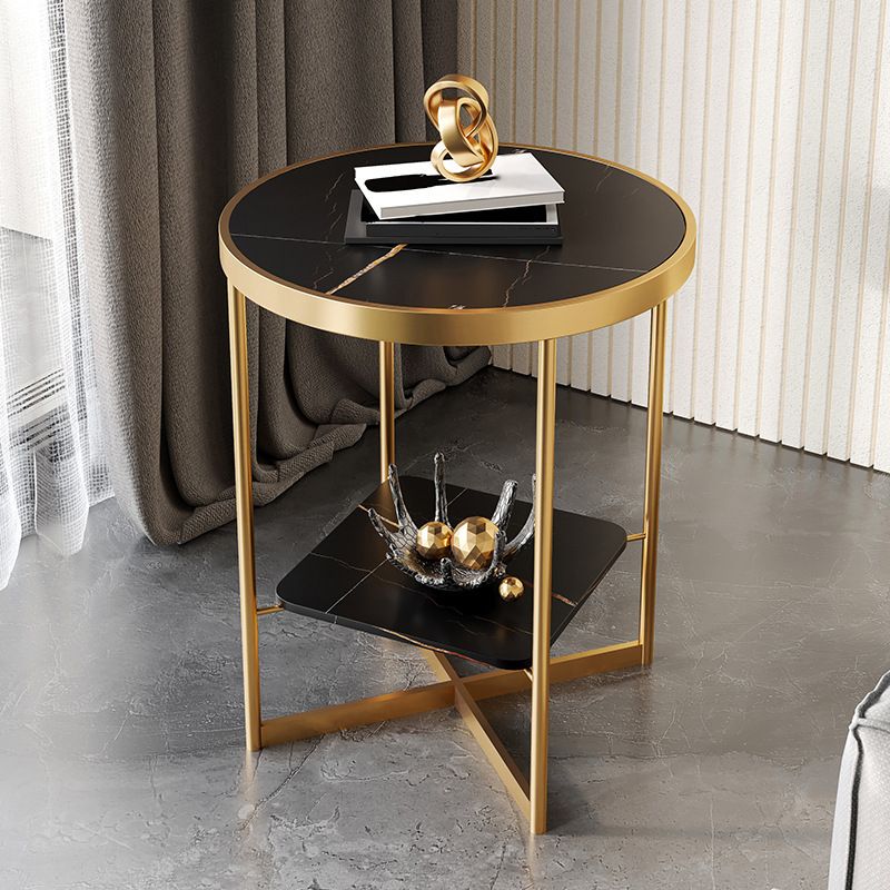Dia 15.7"/19.7" Stone/Glass Round Side Table Shelf Included Cross Legs End Table