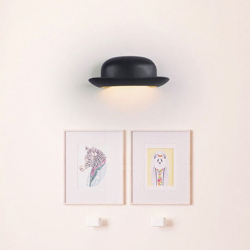 Hat Shape Wall Lamp Modern Style Metal 1 Light Wall Light in White/Black