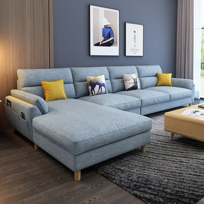 Flared Arm Linen Sectional Sofa Scandinavian Sectional with Wood Legs