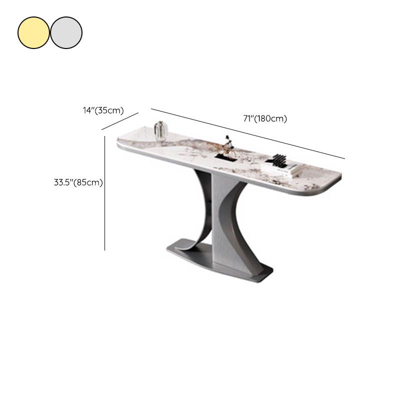 Modern Half Moon Console Table Stone Sofa Table in Gold/Grey
