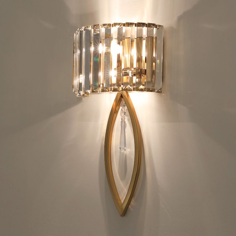 Gold 2-Light Wall Lamp in Modern Luxury Style Titanium Wall Sconce with Crystal Shade