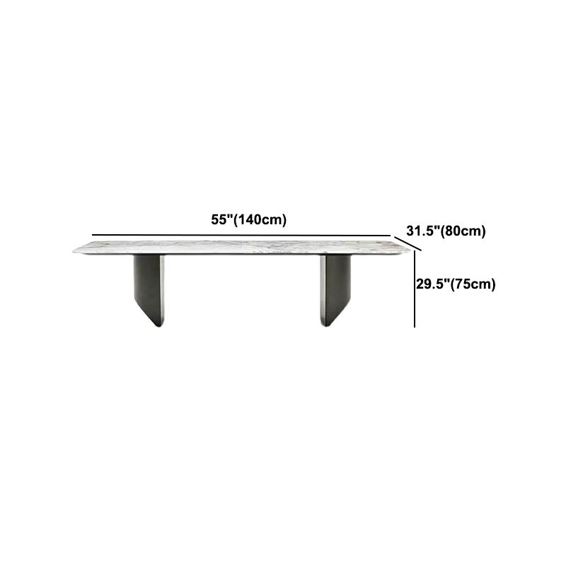 Rectangle Dining Table Sintered Stone Top Modern White Table with Black Legs