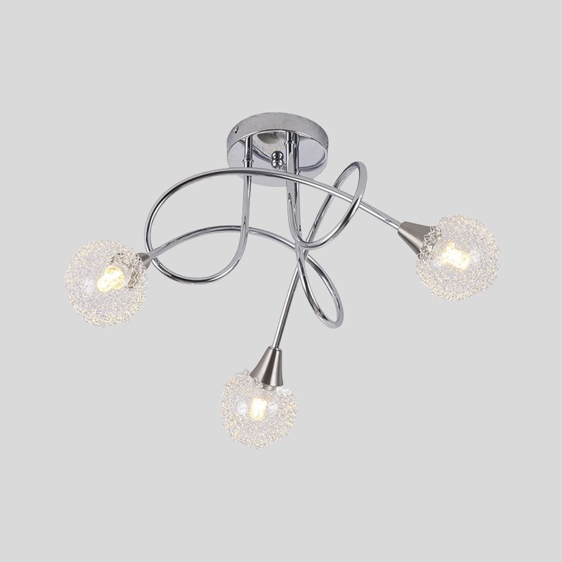 Lampe semi - encastrée en verre transparent sphérique plafonnier encastré moderne à 3 lumières chromé Twist LED avec abat - jour en boule de soie en aluminium