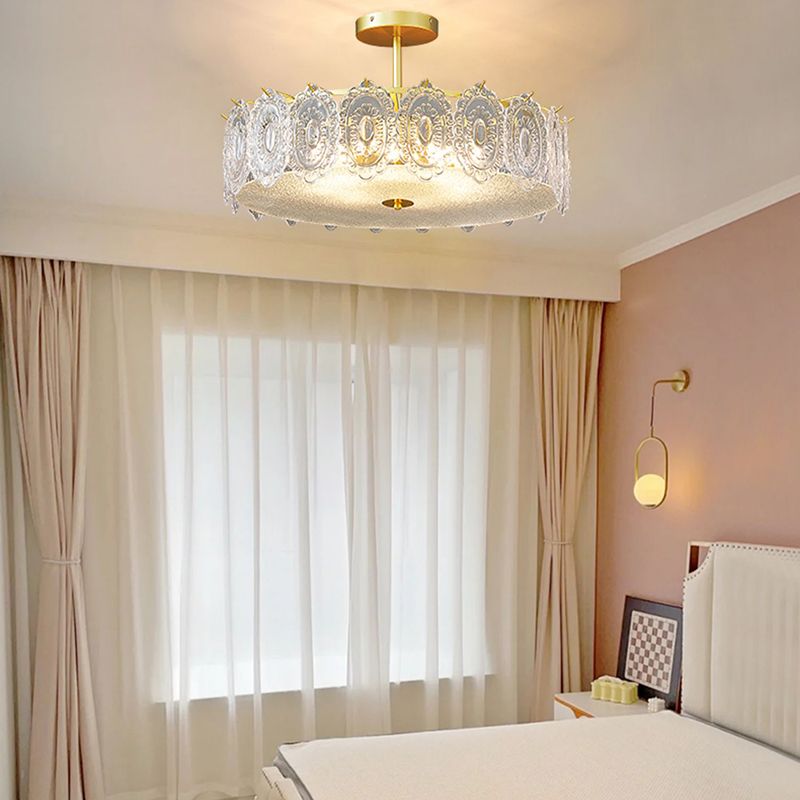 Modern Metal Flush Mount Circle Shape Ceiling Light with Glass Shade for Living Room