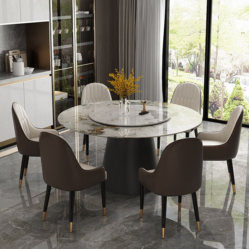 White Round Stone Dining Table Modern Convertible Furniture with Pedestal Base for Home