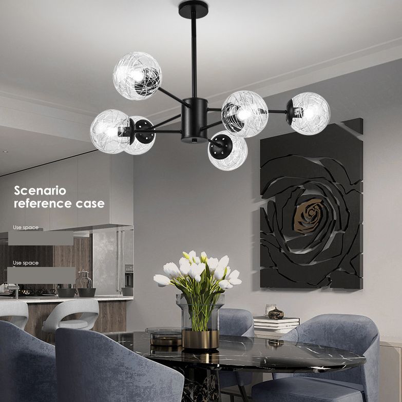 Nordic Style Simplicity Glass Orb Chandelier Built-in Aluminum Wire Design Creative Living Room Lighting Pendant Lamp