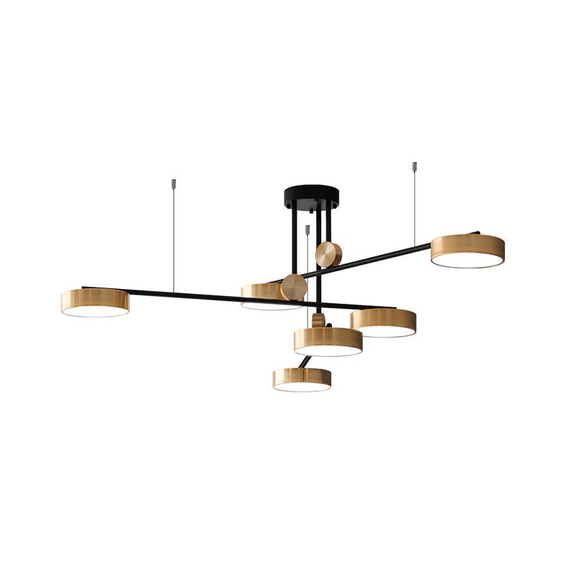 Modernist 6-Head Multi Lamp Pendant with Metal Shade Black and Gold Small Drum Suspension Light