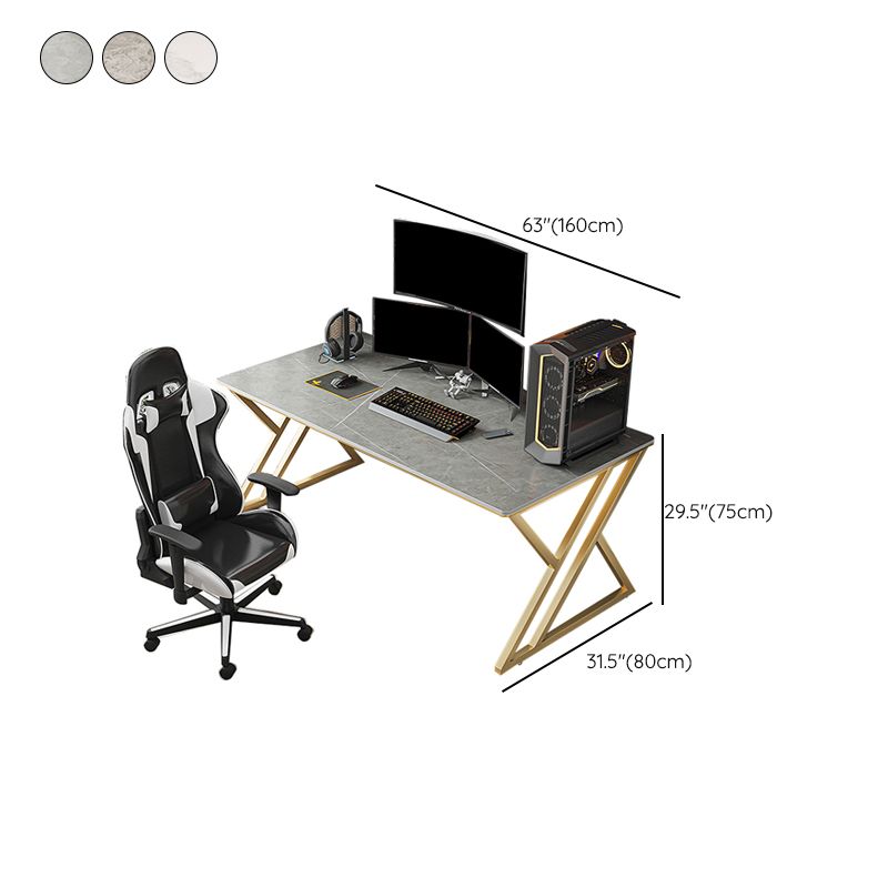 Contemporary Computer Desk Rectangular Gold Secretary Desk with Metal Legs