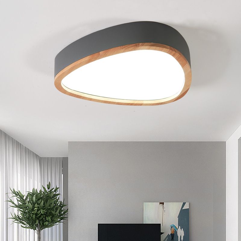Grey/White/Green Drop Flush Mount Ceiling Light Modern Iron and Wood Unique Ceiling Light in Warm/White