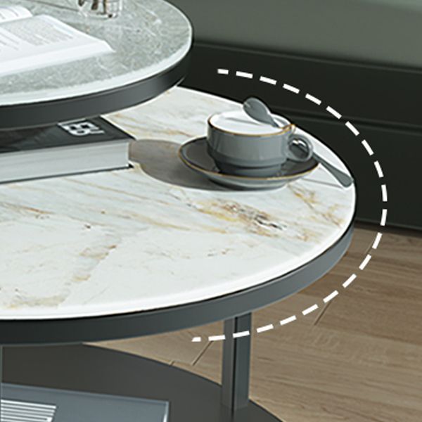 Contemporary Coffee Table Round Stone Top Extendable Coffee Cocktail Table