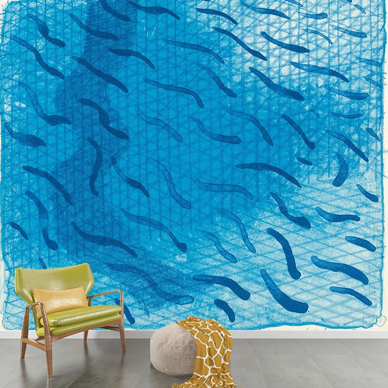 Art Swimming Pool Fish Murals Blue David Hockney Painting Wall Decor for Bedroom