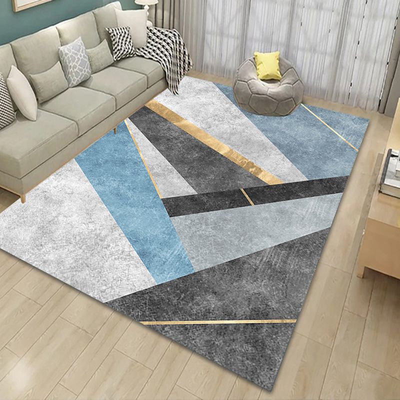 Gray Modern Rug Polyester Geometry Rug Stain Resistant Rug for Drawing Room